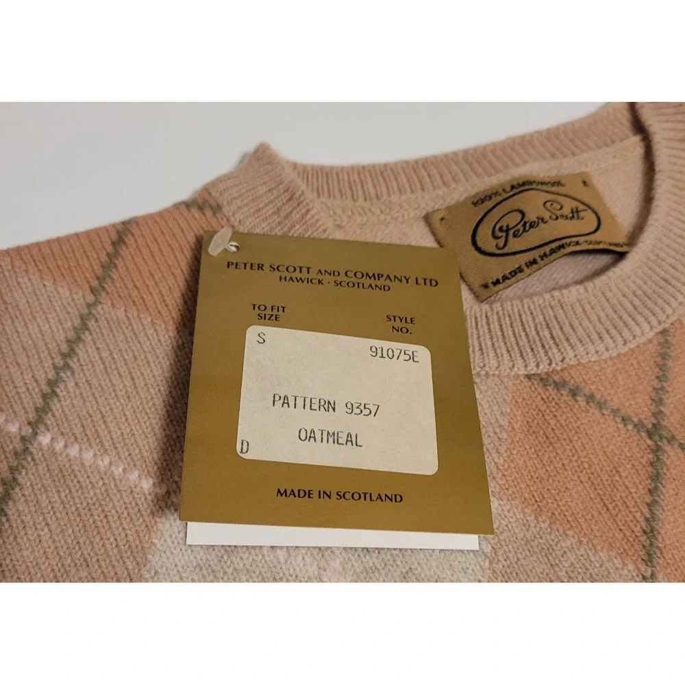 Peter Scott Lambswool Argyle Sweater Men S Oatmeal Royal Troon Golf Scotland NWT